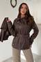 Women's Faux Leather Jacket with Cape Detail and Belt - 2