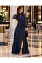Women's Lace Sleeves High Neckline Sweetheart Neckline Detailed Waist Belted Slit Long Maxi Crepe Dress