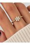 Women's Lotus Flower Zircon Stone Adjustable Ring, Steel Look Gold and Silver Color - 4