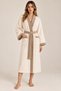 Women's Kimono Bathrobe Set 100% Cotton Certified 1 Piece Striped Contrast Women's Bathrobe Set - Cream - 8