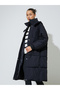 Black Knee-Length Padded Coat with Zip Closure - 2