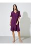 Burgundy V Neck Lace Insert Ruffle Hem Nightshirt - 2