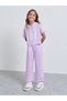 Girls Lilac Graphic Hooded Crop Top and Joggers Set