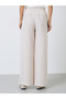 Beige Striped Wide-Leg Drawstring Pants - 4