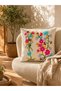1-Piece Embroidered Square Cushion Cover 18x18inches, Cotton Blend