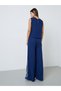 Navy Blue Embroidered Top and Wide-Leg Trousers Set - 5