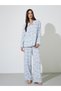 Blue Striped Bear Print Shirt and Straight Pyjama Set - 2