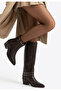Zrne-C06 Premium Brown Thick Heeled Slip-On Boots - 6