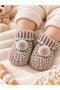 3 Months Old Baby Booties Hand Knitted with Pompom Mink Brown Unisex Newborn Baby Booties - 4