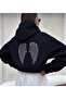 Women's Angel Wing Stone Printed Hooded Oversize Crop Sweatshirt - 2