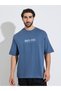 Men Blue Oversized Front Screen Print Cotton Terry T-Shirt - 3