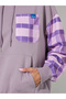 Multi-Patterned Purple Hoodie with Plaid Sleeves - 4