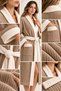 Women's Kimono Bathrobe Set 100% Cotton Certified 1 Piece Striped Contrast Women's Bathrobe Set - Beige - 4