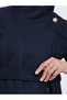 Navy Blue Knee-Length Wool-Like Belted Coat - 3