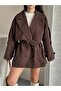 Belted Short Trench Coat with Button Detail - 3