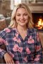 Women's Plus Size Suede Patterned Long Sleeve Shirt Collar Front Buttoned Bottom Top Pajama Set 3Xl-5Xl - 3
