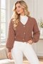 Women's V-Neck Long Sleeve Balloon Sleeve Woven Detailed Buttoned Stylish Soft Textured Casual Cinnamon Crop Knitwear Cardigan - 6