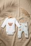 Baby Girl 100% Cotton Green Bear Patterned 2-Piece Set - Long Sleeve Bodysuit and Stretchy Pants Set - 4