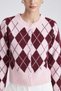 Cropped Knit Cardigan with Argyle Pattern and Button Front - 6