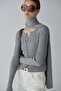 Gray Double Layer Ribbed Knit Cardigan