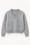 Women's Gray Melange V-Neck Ultra Soft Textured Sweater - 7