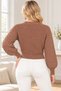 Women's V-Neck Long Sleeve Balloon Sleeve Woven Detailed Buttoned Stylish Soft Textured Casual Cinnamon Crop Knitwear Cardigan - 3