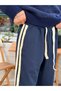 Side Straw Stripe Patterned Baggy Fit Tracksuit Navy Blue 5135 - 2