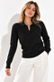 Women's Black Polo Neck Long Sleeve Knitwear Blouse - 4