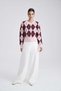 Cropped Knit Cardigan with Argyle Pattern and Button Front - 3
