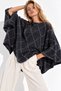 Women's Anthracite Diamond Patterned Soft Textured Poncho - 5