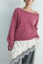 Women's Pink Melange Boat Neck Soft Textured Knitwear Sweater - 2