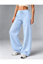 Women's 100% Cotton 3 Thread Waist Tie Flat Leg Sweatpants - Blue