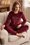 Women's French Velvet Silicone Printed Long Sleeve Crew Neck Bottom Top Pajama Set - 5