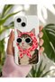 iPhone 15 Plus Compatible Launch Silicone Glasses-Wearing Cat Aunt Themed Shock-Absorbing Case White