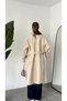 Women's Cream Belted Double-Breasted Cashmere Coat Long Oversize Wide Collar Winter Coat - 4