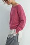 Women's Pink Melange Boat Neck Soft Textured Knitwear Sweater - 3
