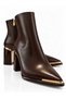 Women's Brown Pointed Toe 8 cm Heeled Stylish Daily Ankle Boots with Gold Metal Detail