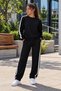 Women's Striped Detail Bicycle Collar Rubberized Leggings Track Suit Set - 2