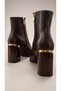 Women's Brown Pointed Toe 8 cm Heeled Stylish Daily Ankle Boots with Gold Metal Detail - 4