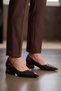 Brown Thick Heeled Stone Detailed Pointed Toe Special Day and Night Women's Evening Dress Shoes 584127