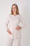 Maternity Pajama and Robe Set – 3-Piece Maternity Set, Geometric Pattern Robe and Top with Piping Detail - 3