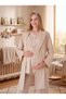 New Season Beige Shawl Collar Buttoned Lace Detailed Special Design Long Sleeve Maternity Pajama Set 3-Piece Set - 5