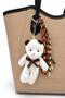Women's Large Size Shoulder Bag with Teddy Bear Accessory, Zippered Daily Cream Brown Shopper Bag - 2