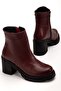 Zri̇n-3020 Premium Burgundy Zippered Thick Heeled Winter Women's Boots - 5