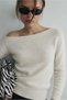 Women's Cream Boat Neck Soft Textured Knitwear Sweater