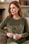 Women's French Velvet Silicone Printed Long Sleeve Crew Neck Bottom Top Pajama Set - 3