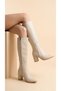 Women's High Heeled Leather Look Long Boots