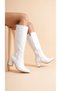 Women's High Heeled Leather Look Long Boots - 2