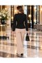 Women's Double-Breasted Collar Double Button Detailed Waist Fitted Asymmetrical Cut Long Sleeve Crepe Blouse - 4