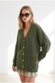 Women's Khaki Block Patterned Soft Textured Loose Knitwear Cardigan Hrk-19000512 - 2